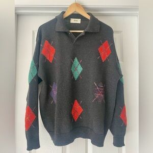 Hugo Boss Vintage Argyle Wool Blend Sweater Made in Germany